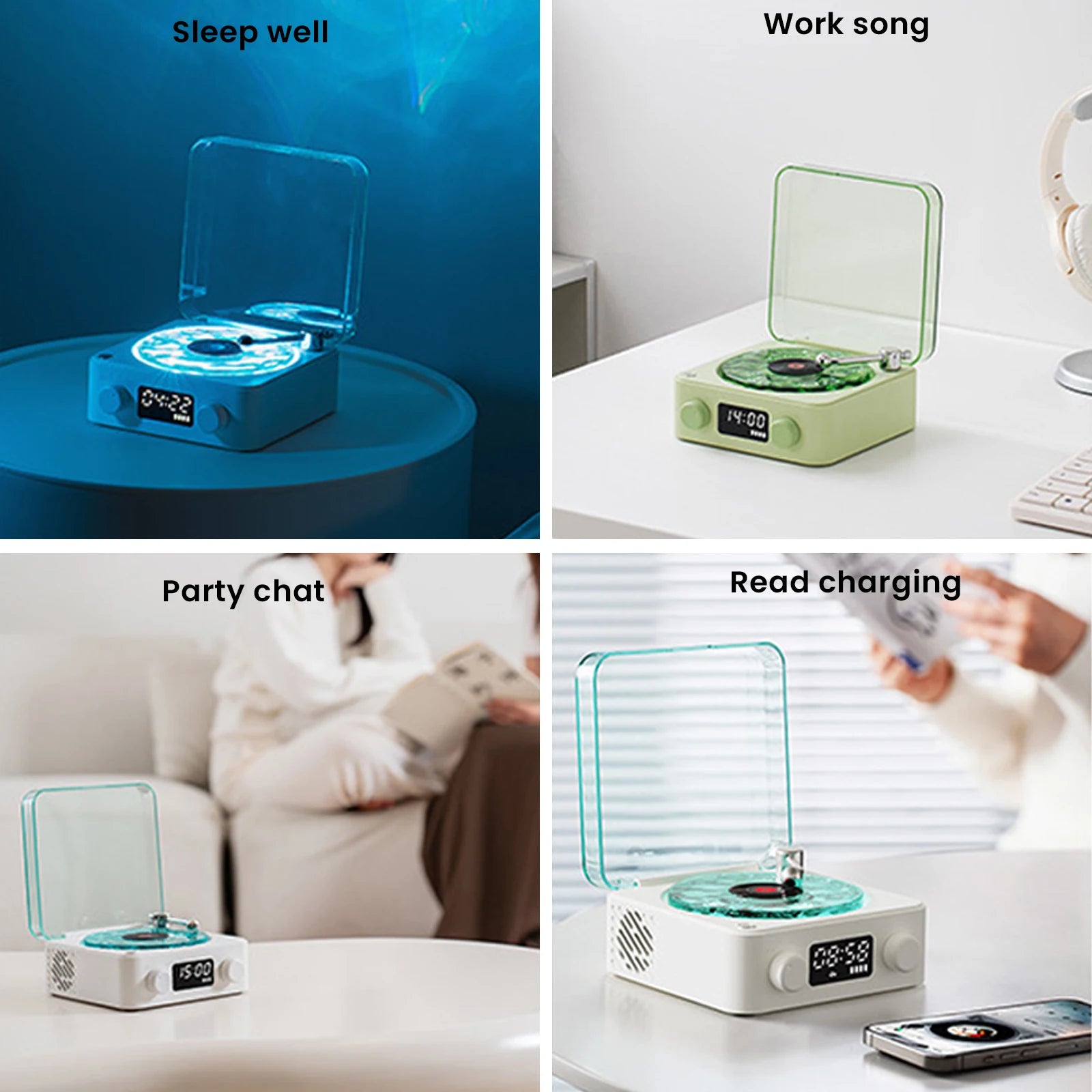 Retro Vinyl Record Player Shaped White Noise Bluetooth Speaker Sleep Aid Turntable Speaker with Dynamic Water Ripple RGB Light