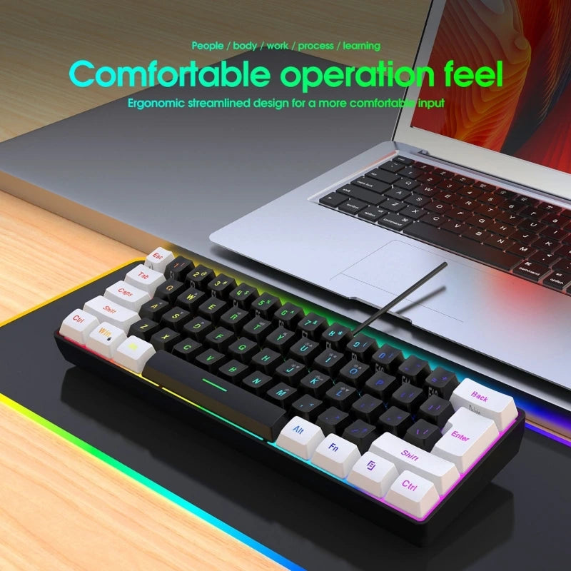 Ultra-Compact Game Keyboard Backlit Keyboard Floating Keycaps 61 Keys Adjustable Backlight Brightness Keypad