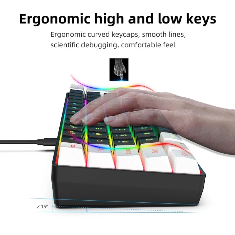 Ultra-Compact Game Keyboard Backlit Keyboard Floating Keycaps 61 Keys Adjustable Backlight Brightness Keypad