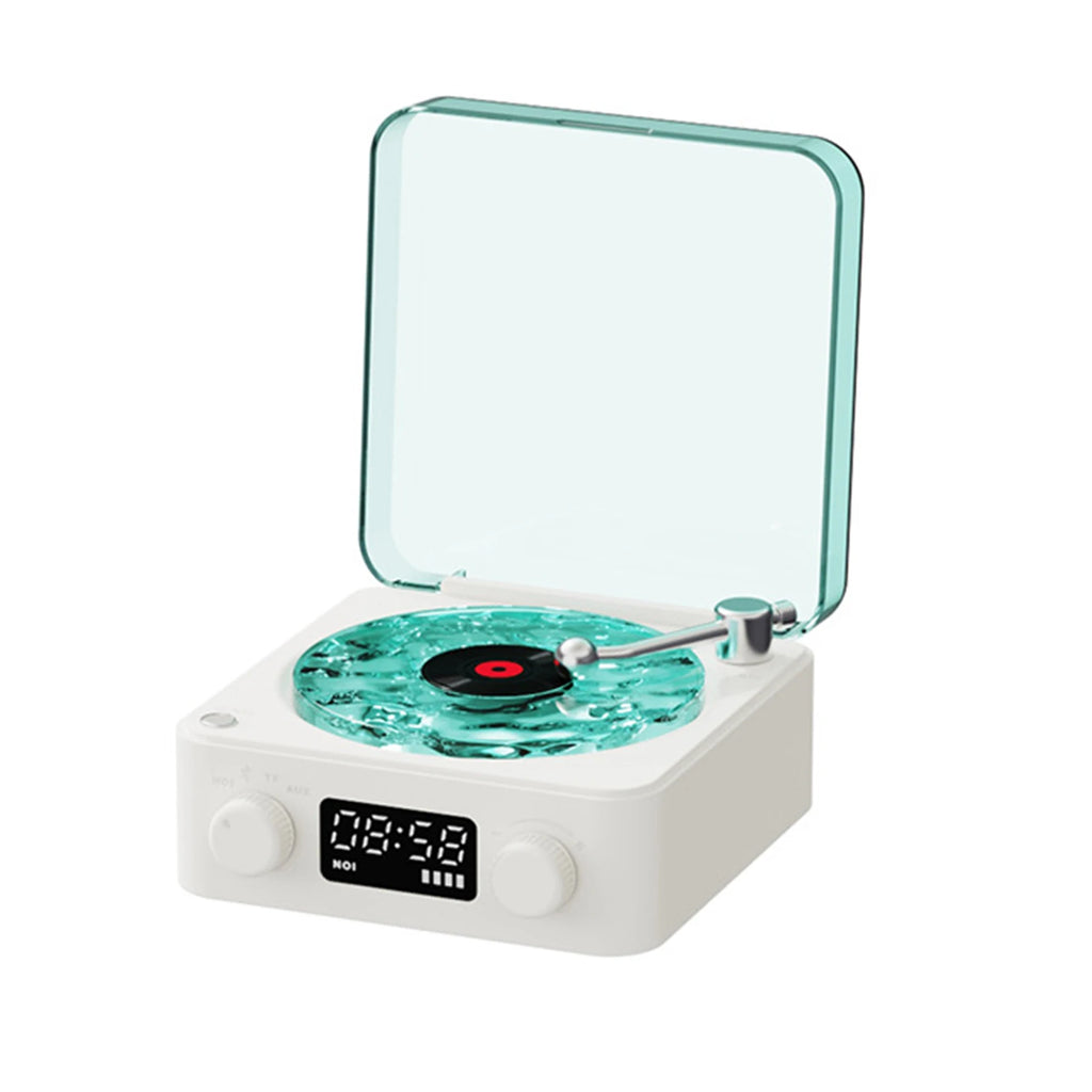 Retro Vinyl Record Player Shaped White Noise Bluetooth Speaker Sleep Aid Turntable Speaker with Dynamic Water Ripple RGB Light