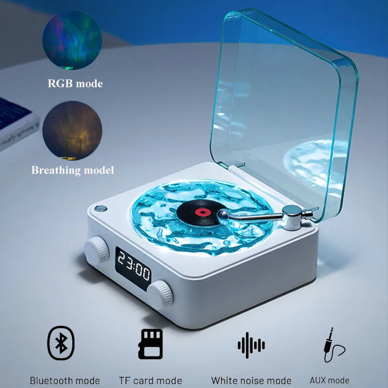 Retro Vinyl Record Player Shaped White Noise Bluetooth Speaker Sleep Aid Turntable Speaker with Dynamic Water Ripple RGB Light