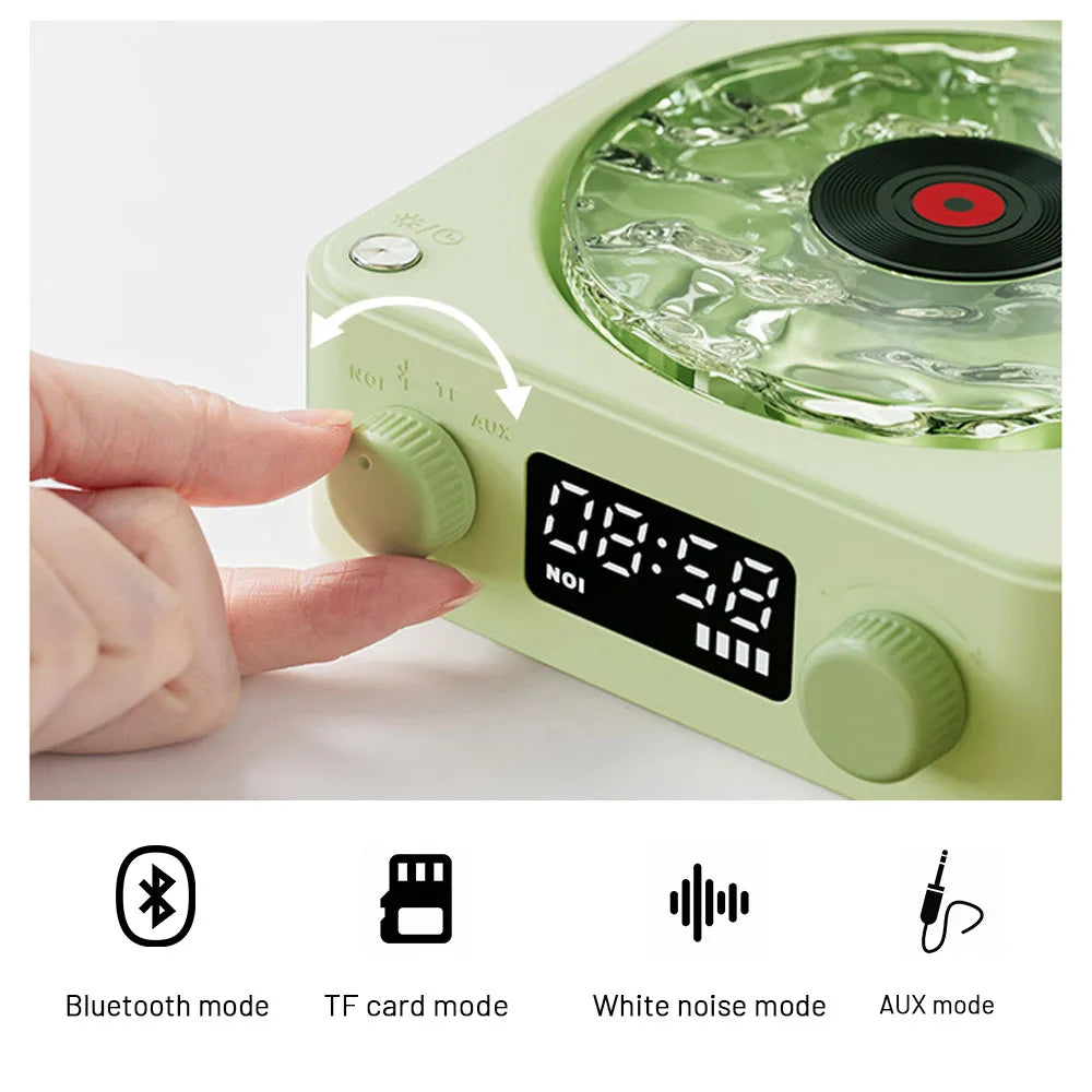 Retro Vinyl Record Player Shaped White Noise Bluetooth Speaker Sleep Aid Turntable Speaker with Dynamic Water Ripple RGB Light