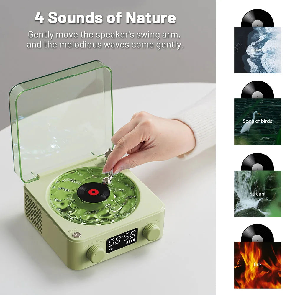 Retro Vinyl Record Player Shaped White Noise Bluetooth Speaker Sleep Aid Turntable Speaker with Dynamic Water Ripple RGB Light