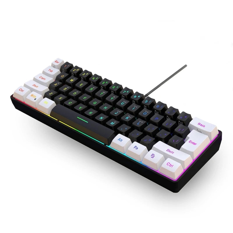 Ultra-Compact Game Keyboard Backlit Keyboard Floating Keycaps 61 Keys Adjustable Backlight Brightness Keypad
